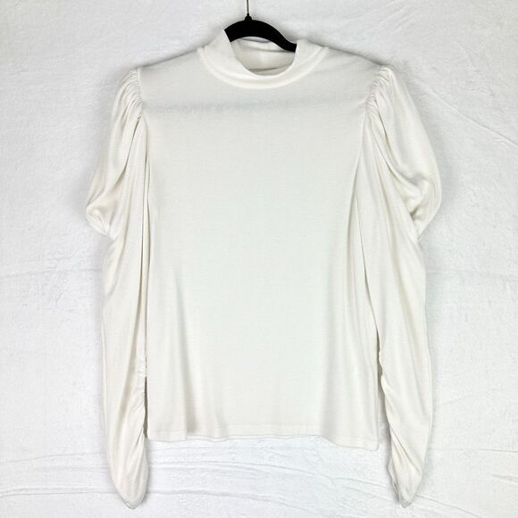 Rebecca Taylor Drape Sleeve Mock Neck Top Size Large White Modal - Picture 5 of 9